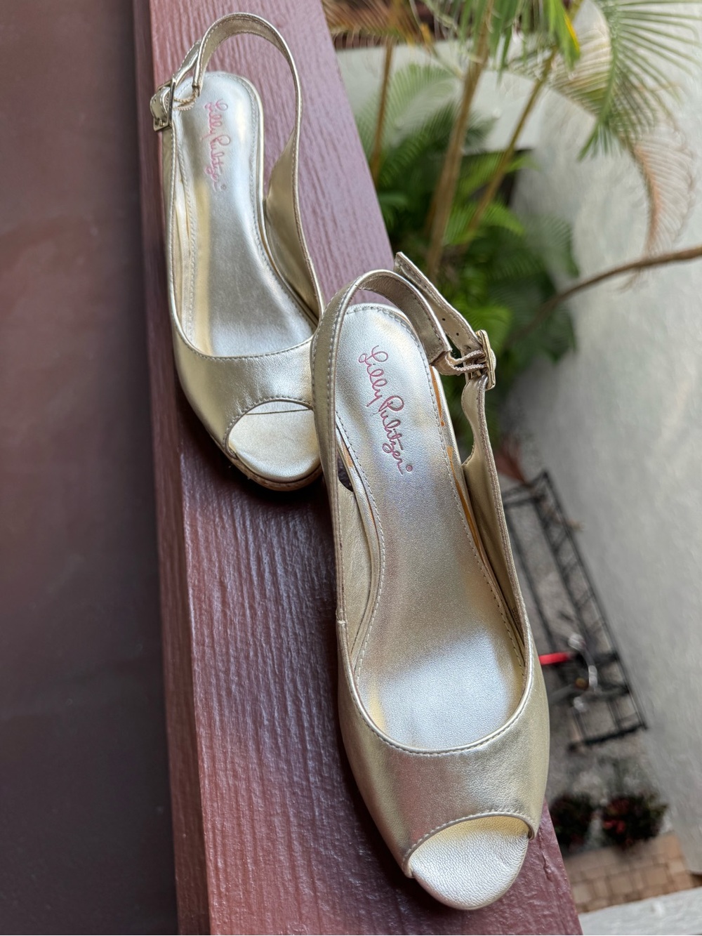 Lilly Pulitzer Shimmery Gold Peep-Toe Slingback Heels